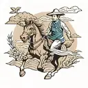 chinese farmer and horse that Runs away from him  tattoo design idea