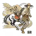chinese farmer and horse that Runs away from him  tattoo design idea