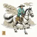 chinese farmer and horse that Runs away from him  tattoo design idea