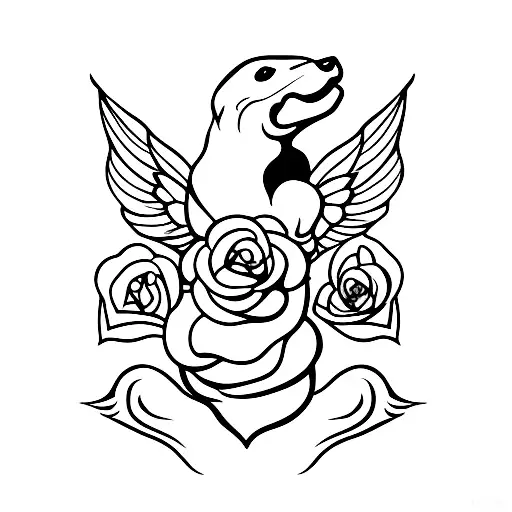 cherub with roses in its hands tattoo design idea