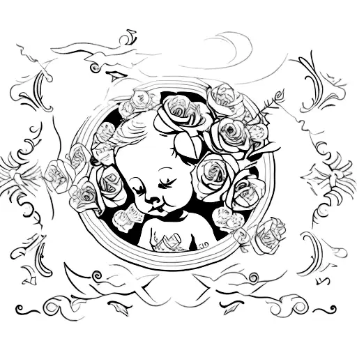 cherub with roses  tattoo design idea