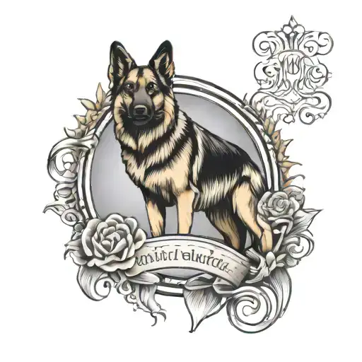A religious quote or scripture incorporated into a design of a German shepherd standing guard, representing the client's faith and love for their loyal companion tattoo design idea