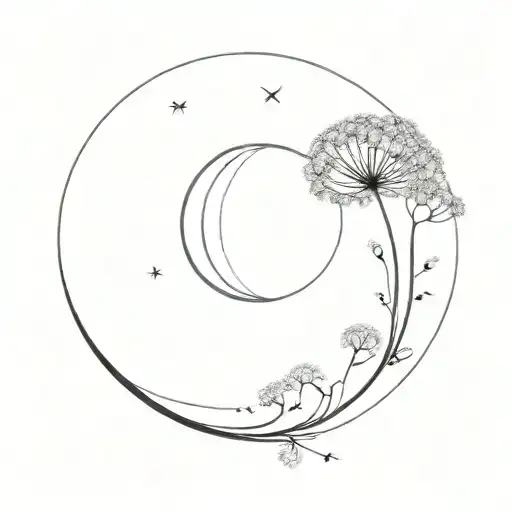 half moon with dandelion spread 5 seeds tattoo design idea