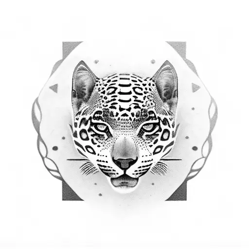 Mexican folk art depiction of a jaguar in a futuristic setting tattoo design idea