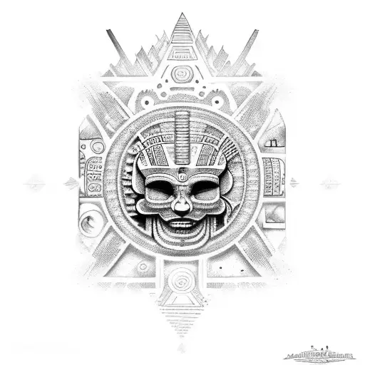 Ancient Mayan calendar integrated with computer circuitry tattoo design idea