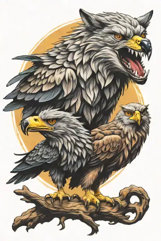wolf and eagle tattoo design idea
