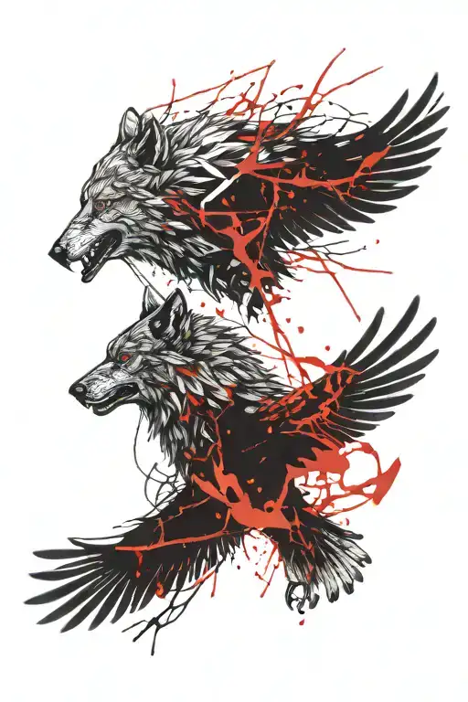 wolf and eagle tattoo design idea