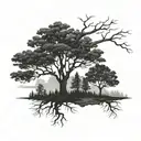blackout tree with forest background  tattoo design idea