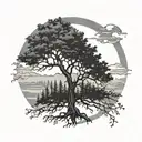 blackout tree with forest background  tattoo design idea