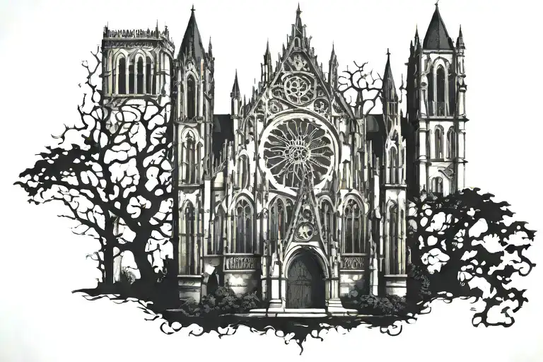 gothic cathedral tattoo design idea