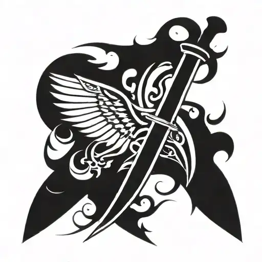 sword with bat wings  tattoo design idea