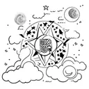 Clouds, moon, big star tattoo design idea