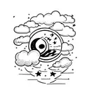 Clouds, moon, big star tattoo design idea