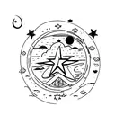 Clouds, moon, big star tattoo design idea