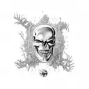 Generate a tattoo design with a movie reel, and a skeleton hand reaching out of the ground and turning into a Daphne tre tattoo design idea