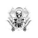 Generate a tattoo design with a movie reel, and a skeleton hand reaching out of the ground and turning into a Daphne tre tattoo design idea