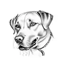 A detailed illustration of a Labrador Retriever surrounded by musical notes tattoo design idea