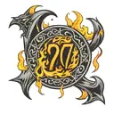 three number sevens horizontally next to each other with flames coming from the numbers tattoo design idea