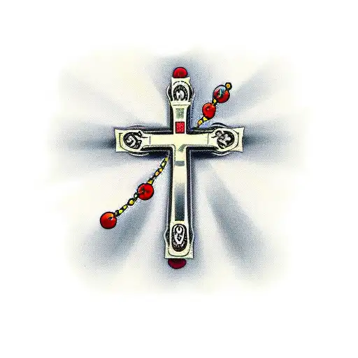Christian Cross and Rosary beads tattoo design idea