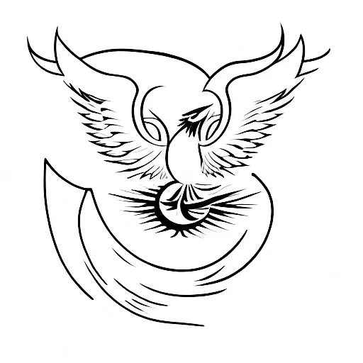 Phoenix bird AND moon tattoo design idea