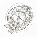 A circular tattoo design incorporating elements like cherry blossoms, windmills, and coffee beans in a cohesive and elegant way tattoo design idea