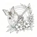 A circular tattoo design incorporating elements like cherry blossoms, windmills, and coffee beans in a cohesive and elegant way tattoo design idea