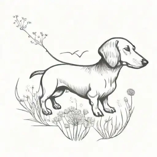 dachshund and dandelion tattoo design idea