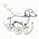 dachshund and dandelion tattoo design idea
