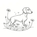dachshund and dandelion tattoo design idea