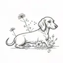 dachshund and dandelion tattoo design idea