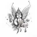 Thigh tattoo with snails, small elephants with fairy wings, fruit, and plants tattoo design idea