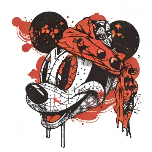 Mickey Mouse head in a bandana and hands with a face tattoo design idea