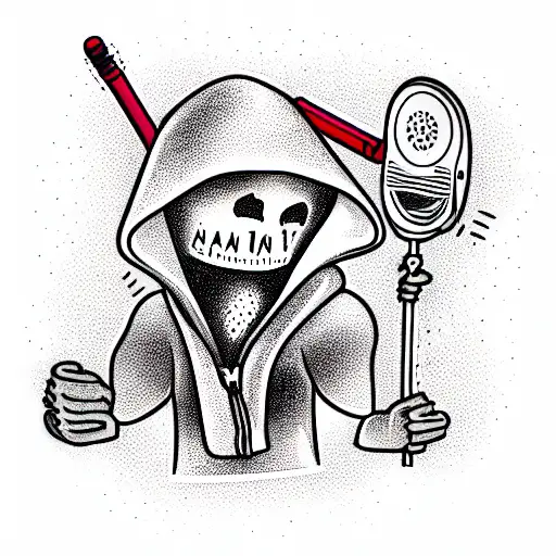 cute death in a hood with a fan in his hand tattoo design idea