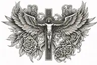 psalm 91 with crucifix and Angel wings spread wide tattoo design idea