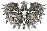 psalm 91 with crucifix and Angel wings spread wide tattoo design idea