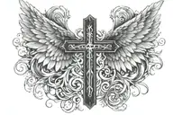 psalm 91 scripture with cross and Angel wings spread wide open tattoo design idea