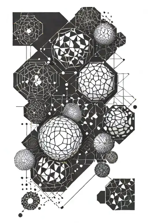 Fineline patten with dots and spheres joined by line tattoo design idea
