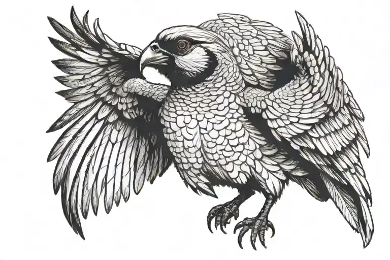 chukar patriegde attacking with its wings spread and its mouth open li tattoo design idea