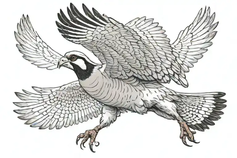 front view of a chukar patriegde attacking with its wings spread and its mouth open li tattoo design idea