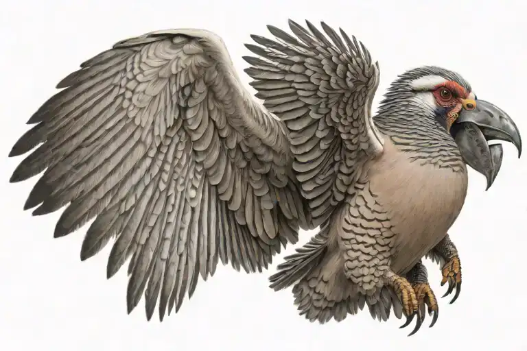 realistic tattoo on the back of a front view of a chukar patriegde attacking with its wings spread and its mouth open li tattoo design idea