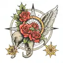 rose,elephant,compass,sun,moon,Mother Earth, ; , angel wings, tree tattoo design idea