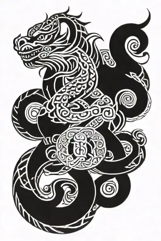 maori Celtic knotwork design incorporating taniwha and dragon tattoo design idea