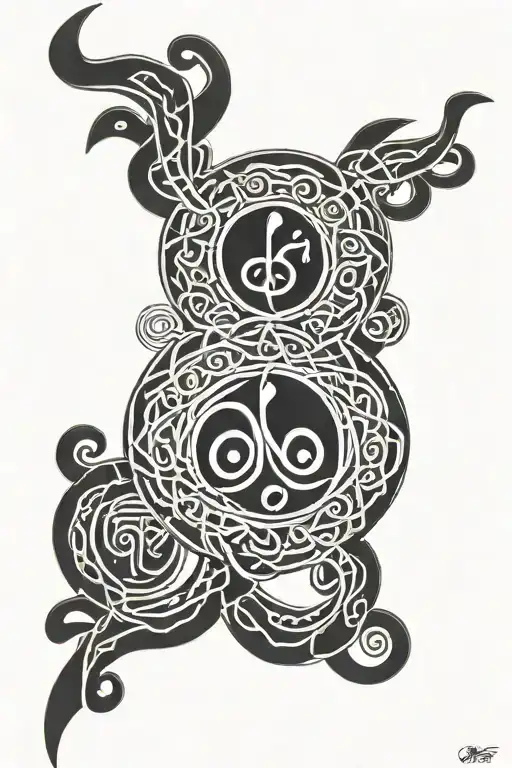 maori Celtic knotwork design incorporating musical notes and symbols tattoo design idea