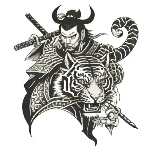 samurai and tiger head tattoo design idea