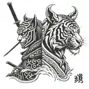 samurai and tiger head tattoo design idea