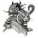 samurai and tiger head tattoo design idea