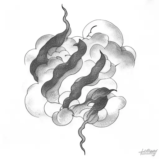 clouds with lightning tattoo design idea