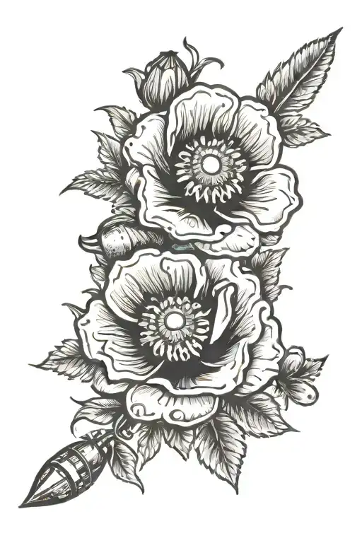 frag grenade and poppy tattoo design idea