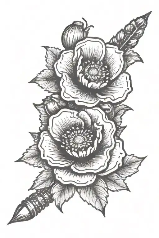 frag grenade and poppy tattoo design idea