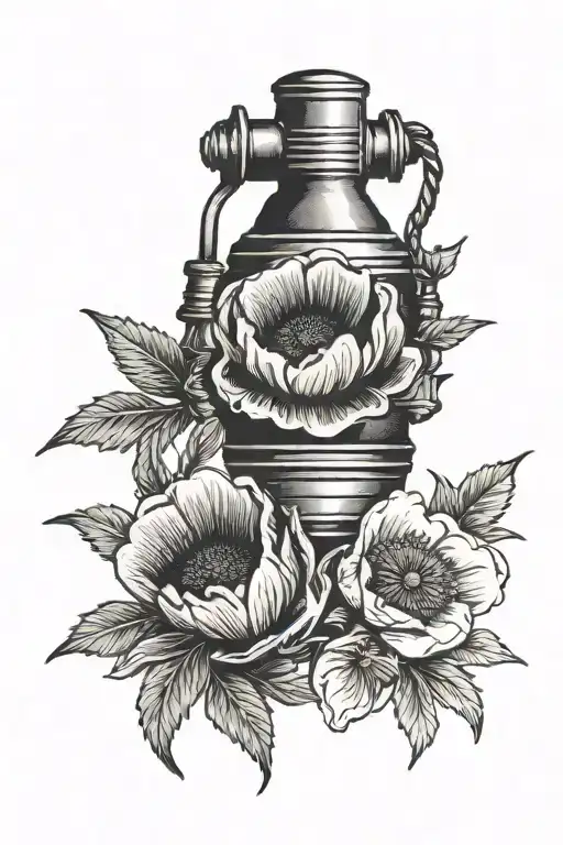 grenade and poppy tattoo design idea